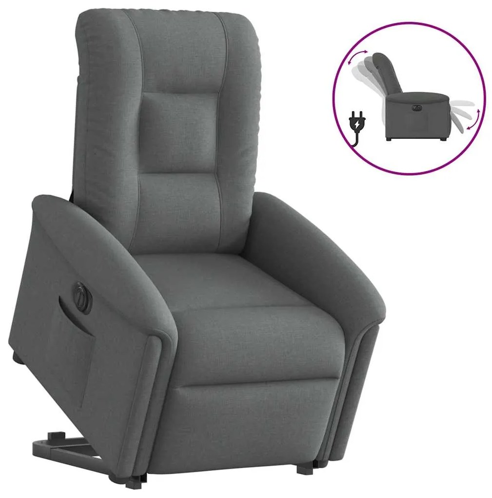 Poltrona Alzapersona Reclinabile Elettrica Grigio Scuro Tessuto /
