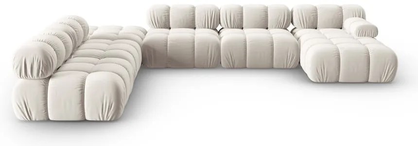 Divano angolare componibile beige (con penisola a sinistra/a U) con rivestimento in velluto Bellis – Micadoni