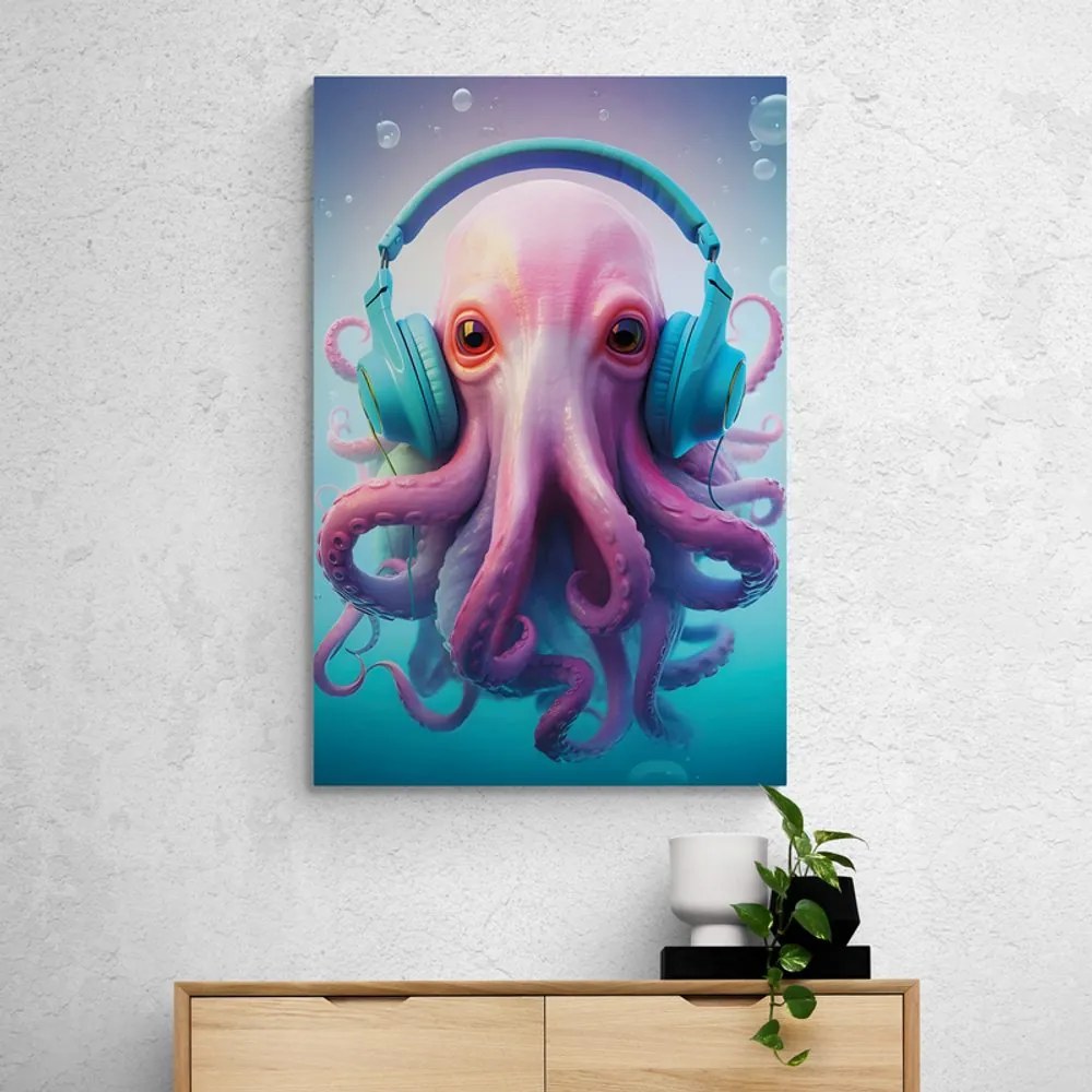 Quadro su tela – Polpo con cuffie