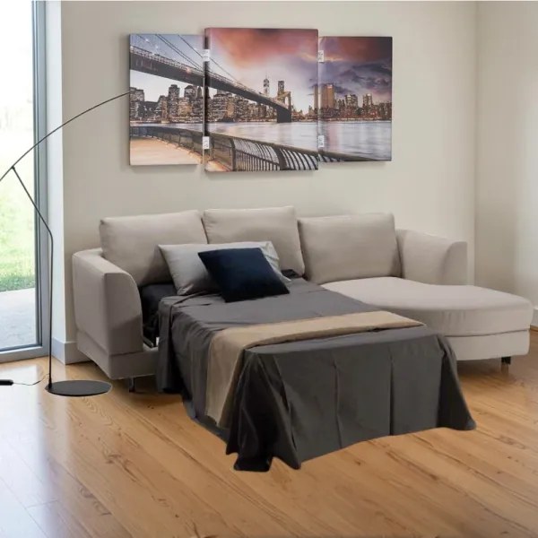 Divano Letto Angolare 271x165 cm tessuto antimacchia - Linz Beige
