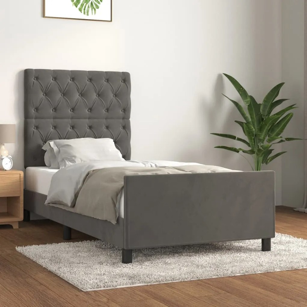 Giroletto Senza Materasso Grigio Scuro 80x200 Cm Velluto /