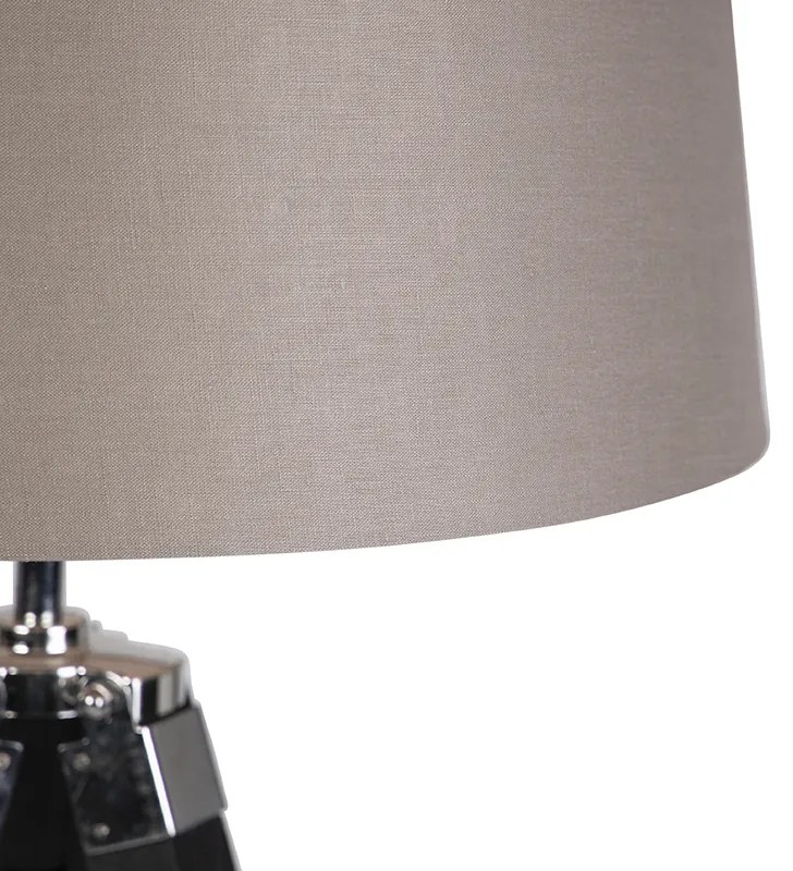 Lampada da terra a treppiede nera con paralume in lino color tortora 45 cm