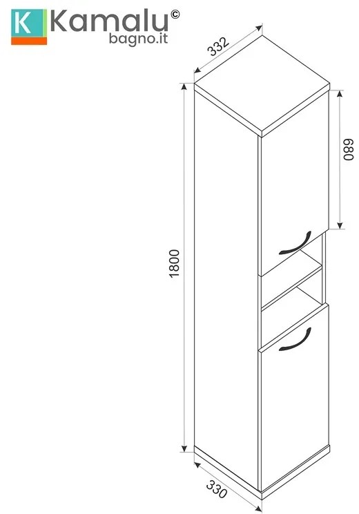 Kamalu - Colonna bagno a terra o sospesa 180 cm bicolore bianco e legno chiaro | LAC-ESTIA