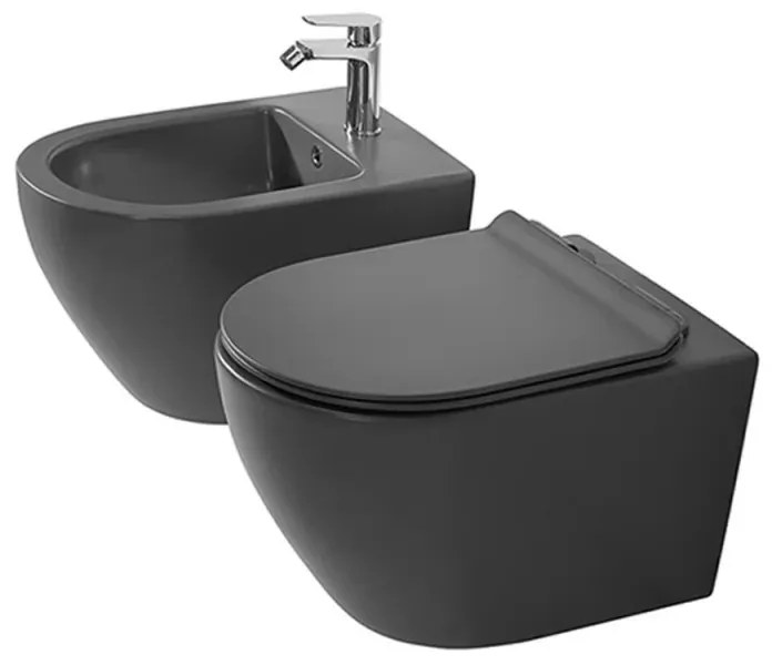 Sanitari sospesi rimless in ceramica grigio opaca con copriwc Tokyo