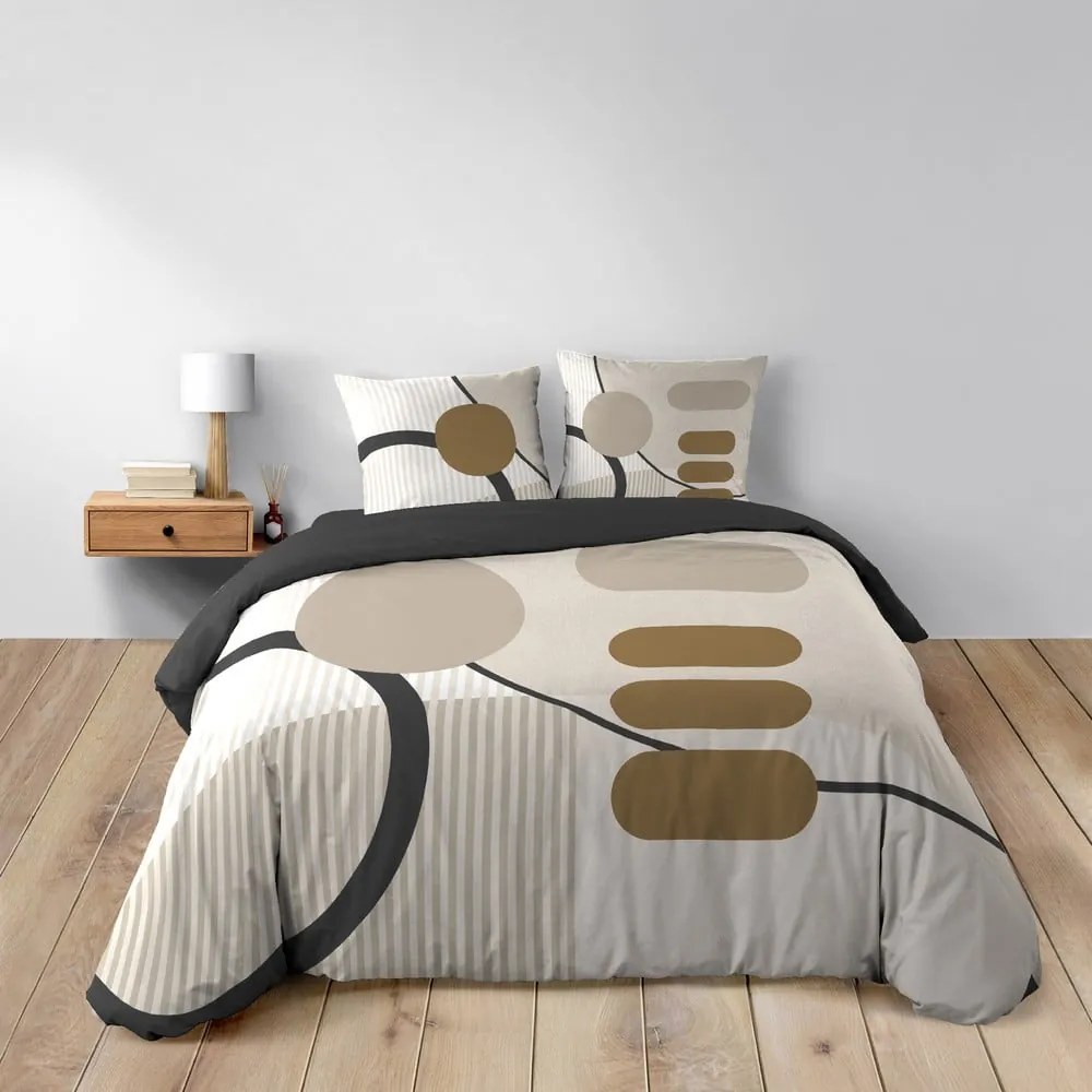 Set copripiumino e federa beige in cotone per letto matrimoniale ed esteso 240x220 cm Santana – douceur d'intérieur