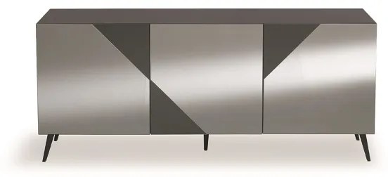 Madia credenza 3 ante in vetro specchio Fumč cassa Antracite ARTE 180 con 5 piedini