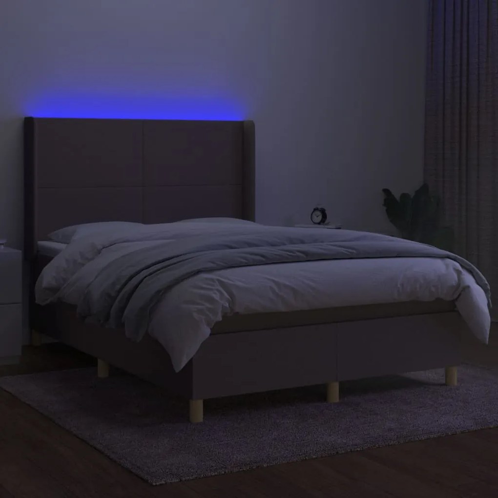 Letto a molle con materasso e led tortora 140x190 cm in tessuto