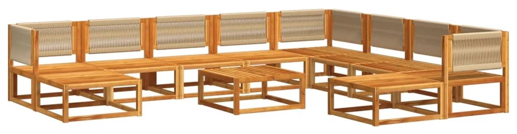 Set divano da giardino 11 pz con cuscini legno massello acacia