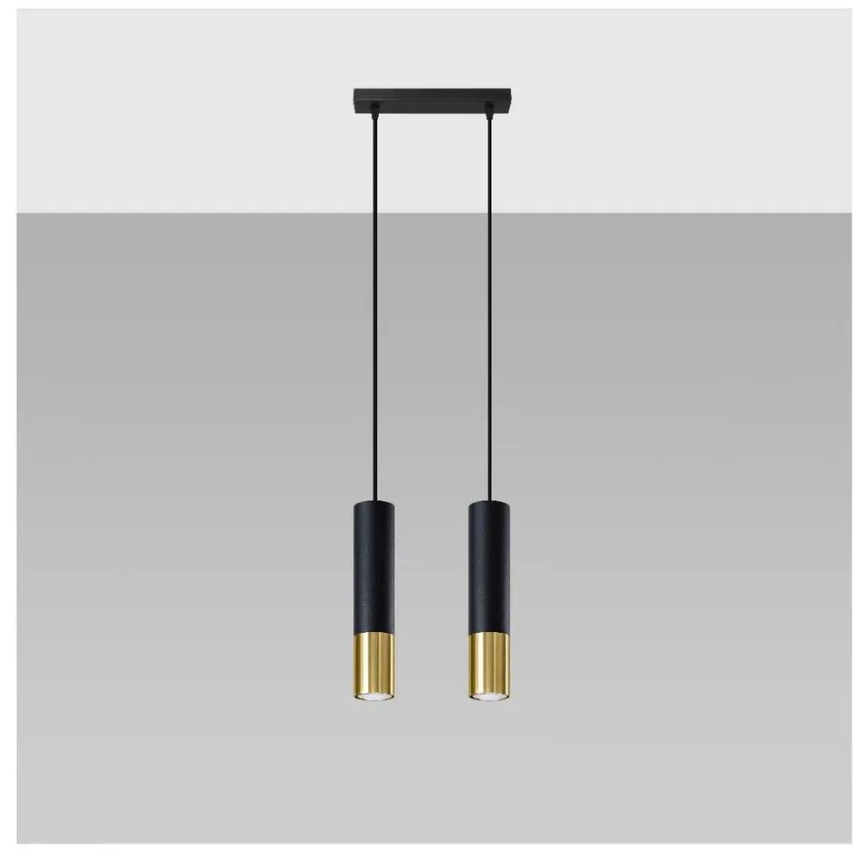 Lampada a sospensione con paralume in metallo nero-oro 30x6 cm Longbot - Nice Lamps