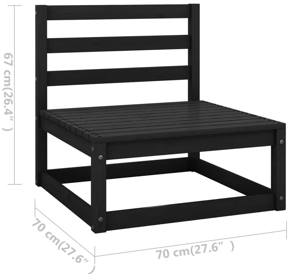 Set Divani da Giardino 10 pz Nero in Legno Massello di Pino