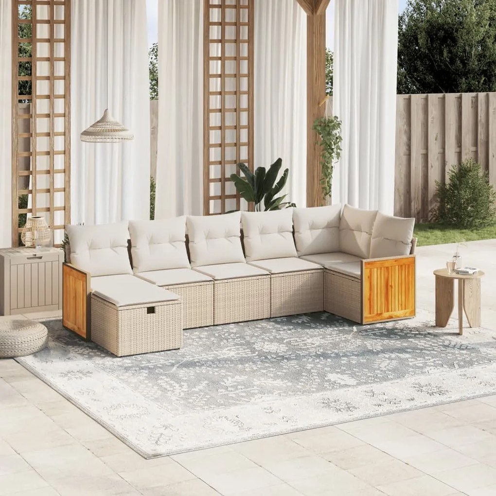 Set divani da giardino 7 pz con cuscini beige in polyrattan