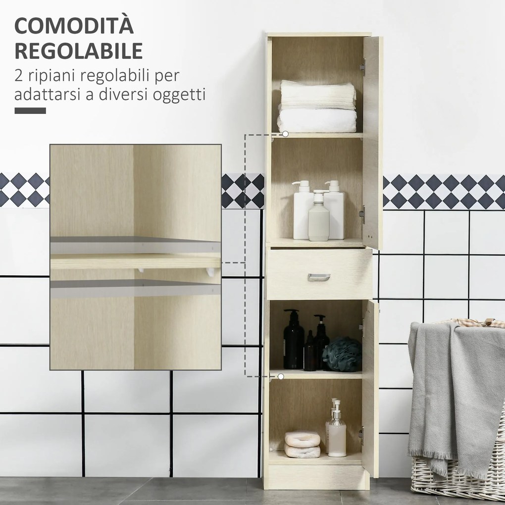 Mobile a Colonna per Bagno 34x34x150 cm 2 Ante 1 Cassetto Color Legno...