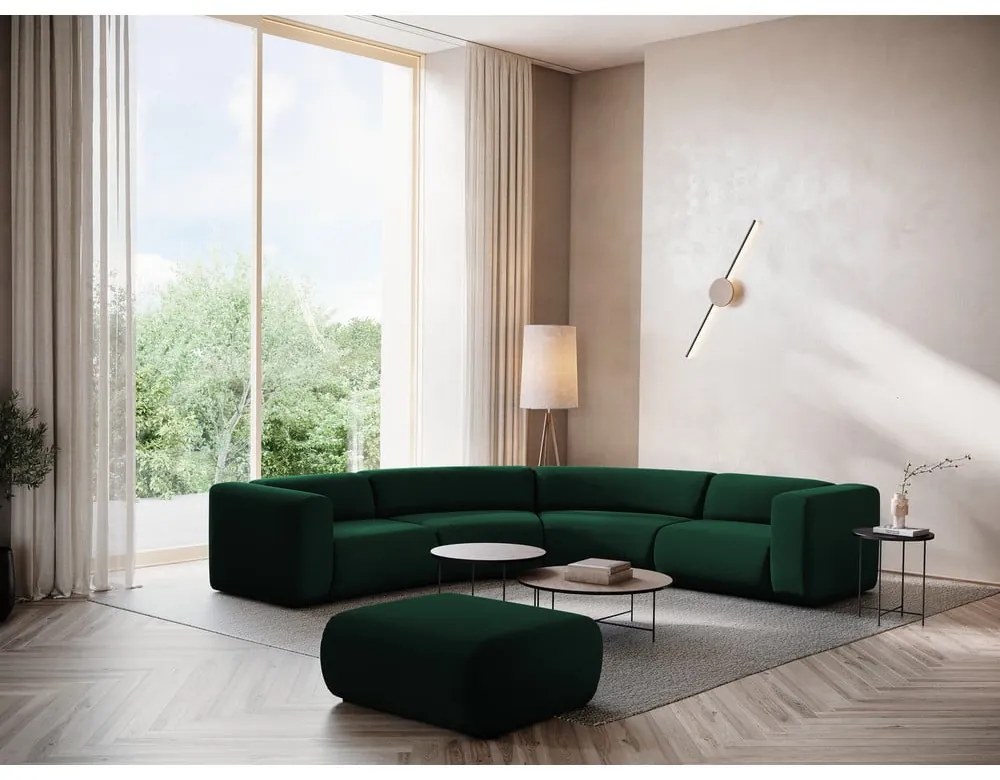 Poggiapiedi verde scuro con rivestimento in velluto Ekahi – Makamii