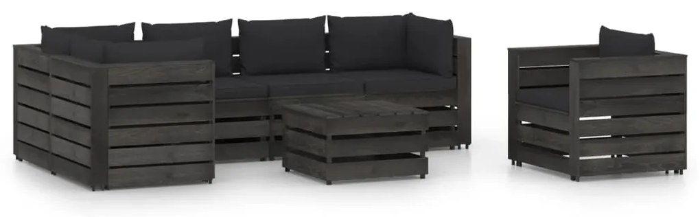 Set divani da giardino con cuscini 7 pz legno impregnato grigio