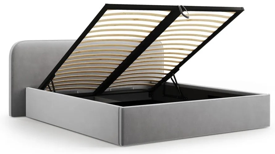 Letto matrimoniale imbottito grigio chiaro con contenitore e rete inclusi 200x200 cm Elizabeth – Micadoni