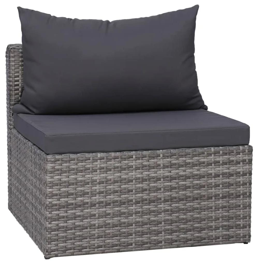Set divani da giardino 3 pz con cuscini grigio in polyrattan