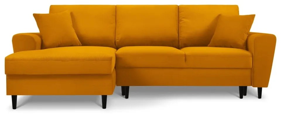 Divano angolare color senape allungabile e con contenitore (con penisola a sinistra/con chaise lounge) con rivestimento in velluto a coste Kyoto – Cosmopolitan Design