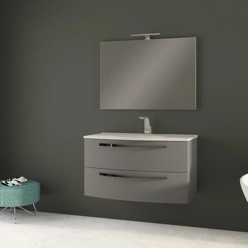 Mobile sottolavabo, lavabo e specchio con illuminazione Lucy grigio nuvola L 100 x H 57 x P 54 cm