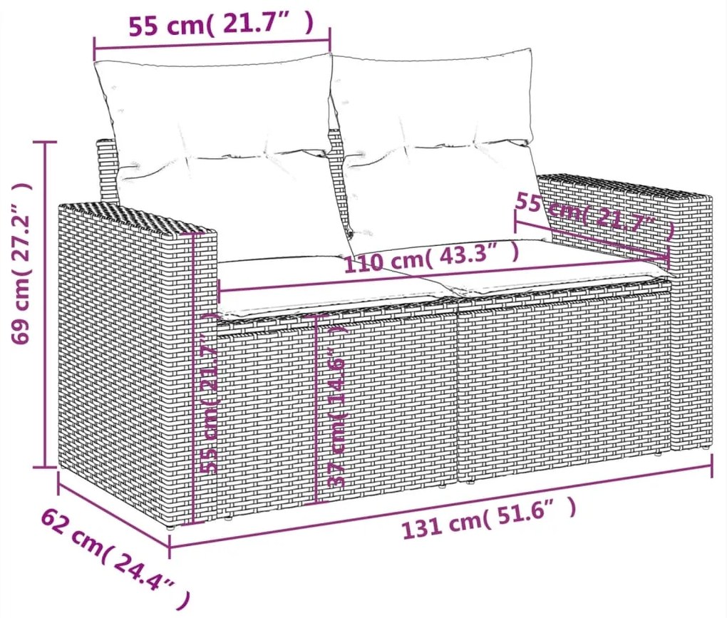 Set Divano da Giardino 6 pz con Cuscini Nero in Polyrattan