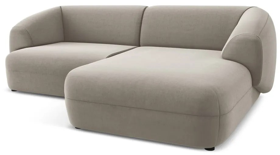 Divano angolare beige (con penisola a destra) con rivestimento in velluto Moana – Makamii