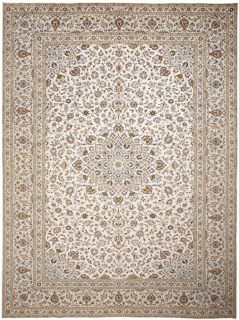Kashan Tappeto 390 x 290 Beige (Iran) Annodato A Mano