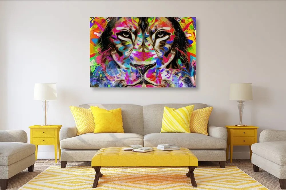Quadro su tela – Testa di leone colorata