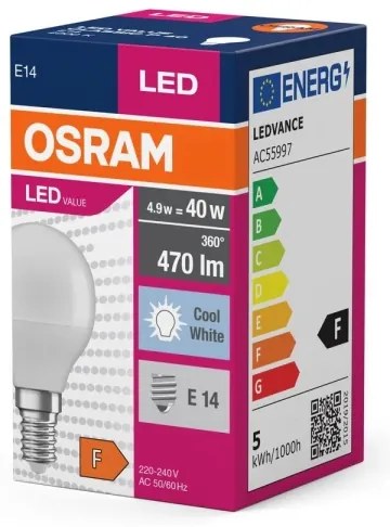 Lampadina LED P40 E14/4,9W/230V 4000K - Osram
