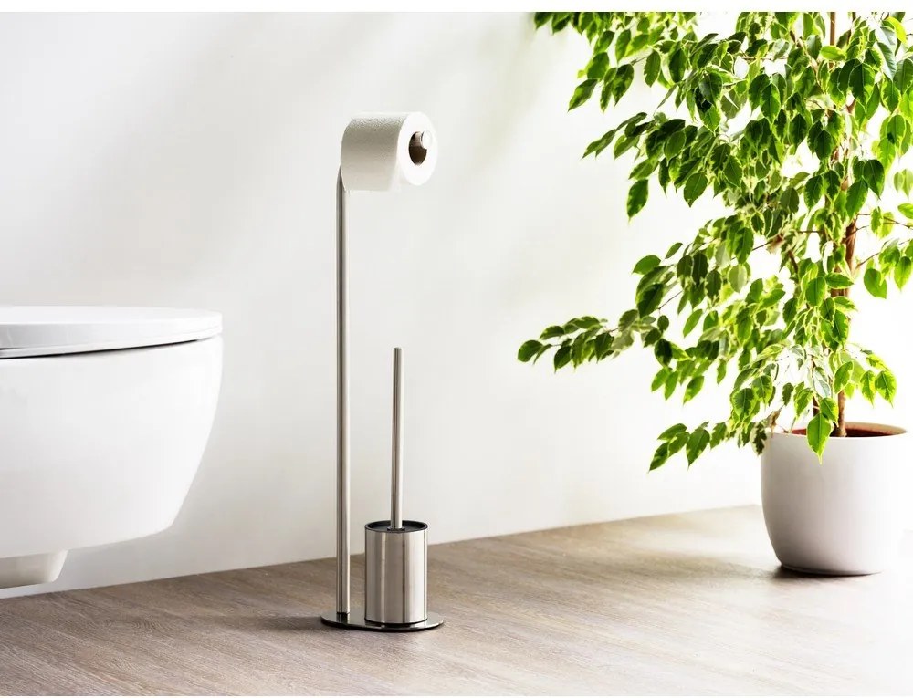 Porta carta igienica color argento opaco in acciaio inox con supporto con spazzola Levante – Wenko