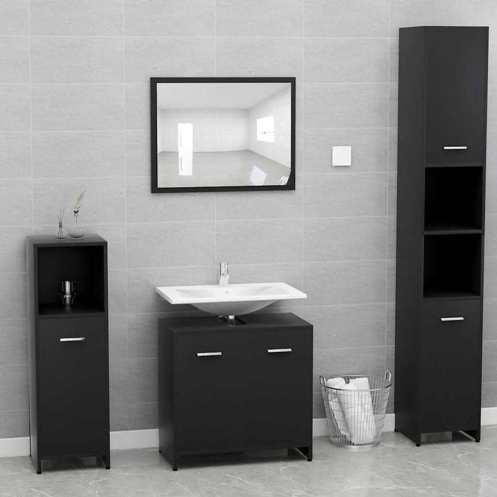 Set Mobili Da Bagno Nero İn Legno Multistrato /