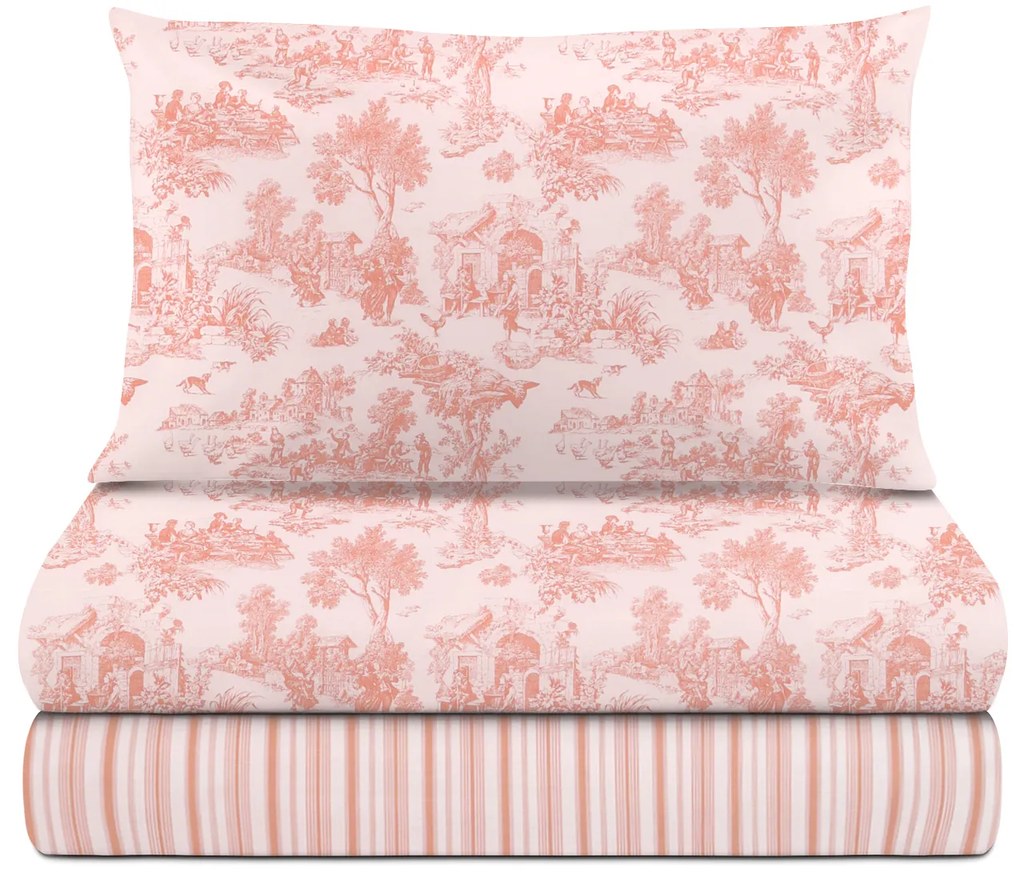 Completo letto 1 piazza e mezza rosa Toile de Jouy