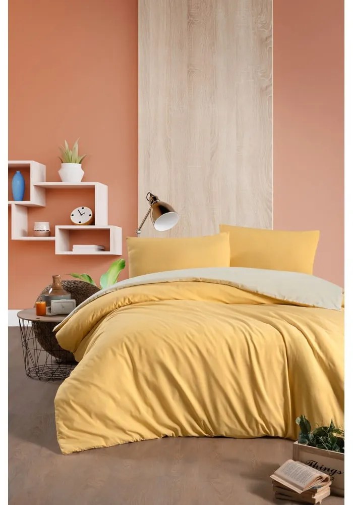 Lenzuolo matrimoniale in cotone giallo e panna / lenzuolo matrimoniale esteso 200x220 cm - Mila Home