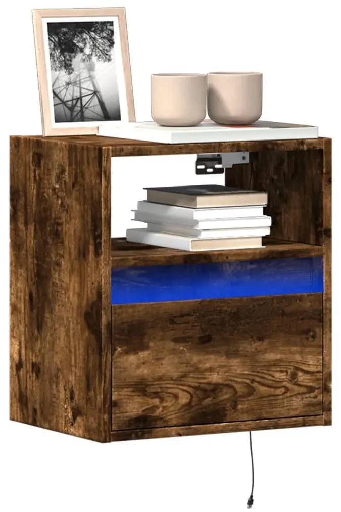 Mobili Tv A Parete Con Luci Led 2pz Rovere Fumo 41x31x45 Cm /