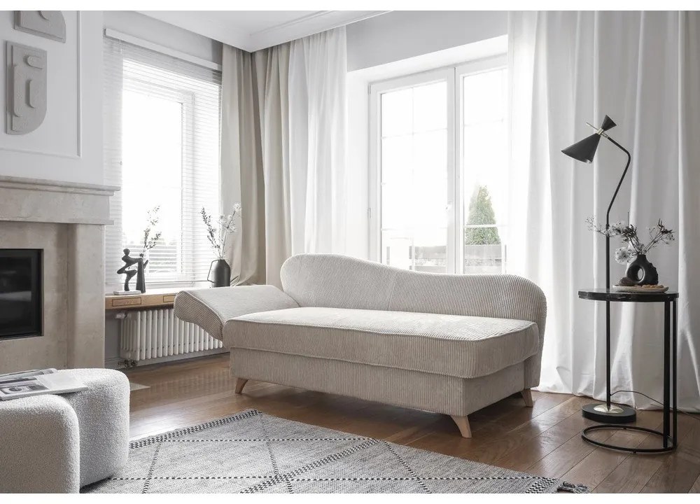 Chaise longue beige (con penisola a sinistra) con rivestimento in velluto a coste Chic Charlotte – Miuform