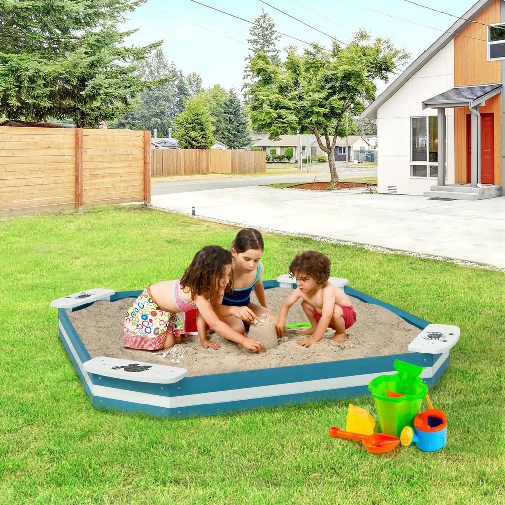 Costway Sabbiera in legno con sedili incorporati simpatici motivi struttura senza fondo, Sabbiera da esterni per bambini