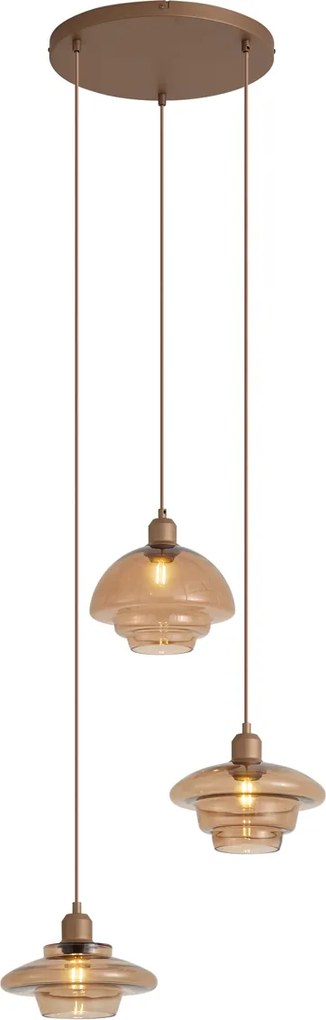 Lampada a sospensione retrò bronzo scuro con paralumi ambra 3 luci - Smokey