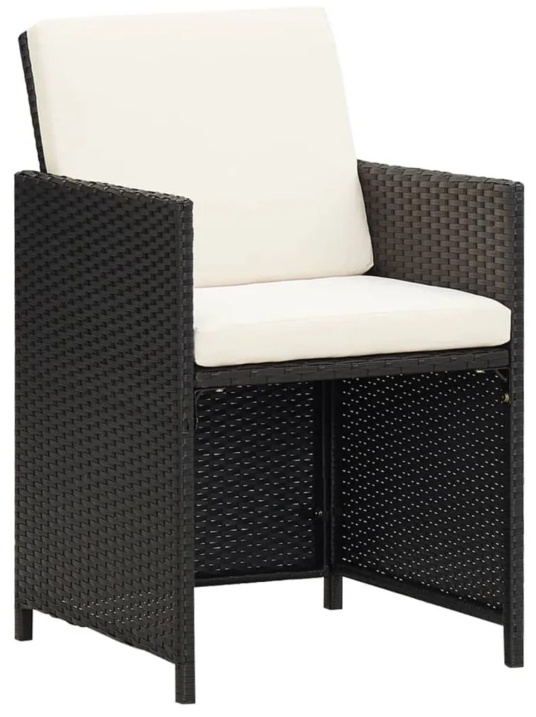 Set da pranzo da giardino 9 pz con cuscini in polyrattan nero