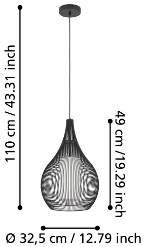 Eglo 900828 - Lampadario a sospensione con filo RAZONI 1xE27/40W/230V nero