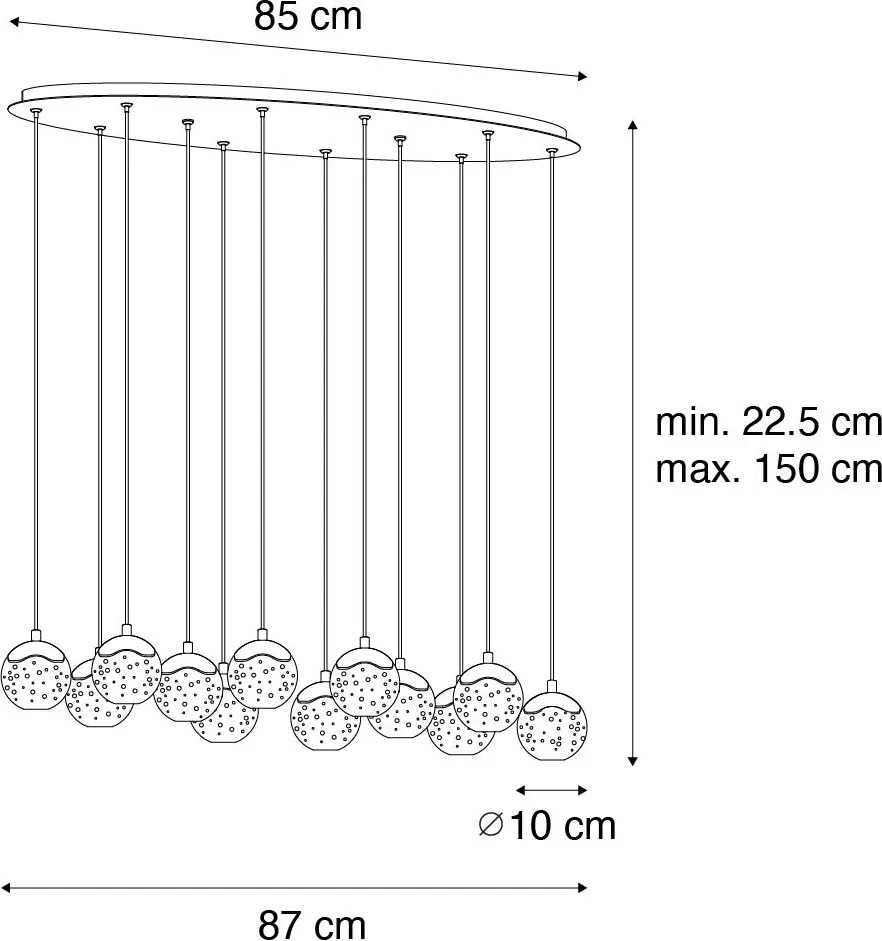 Lampadario di design bronzo scuro con vetro trasparente 12 luci - Inge