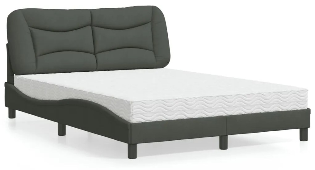 Letto Con Materasso Grigio Scuro 140x200cm Tessuto /
