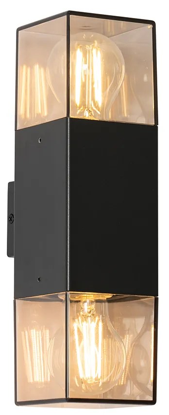 Lampada da parete per esterni nera con paralume fumé 2 luci IP44 - Denmark