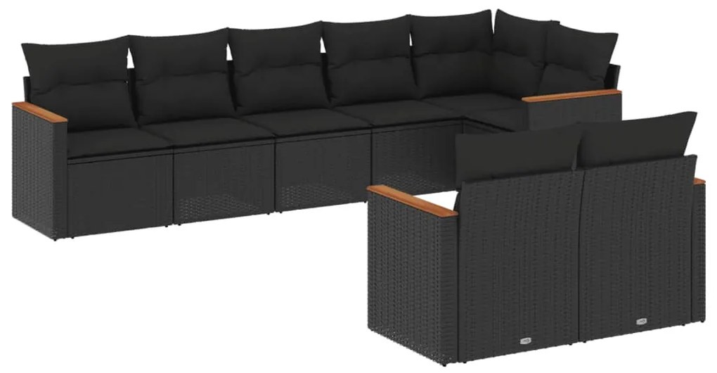 Set Divani da Giardino con Cuscini 8 pz Nero in Polyrattan