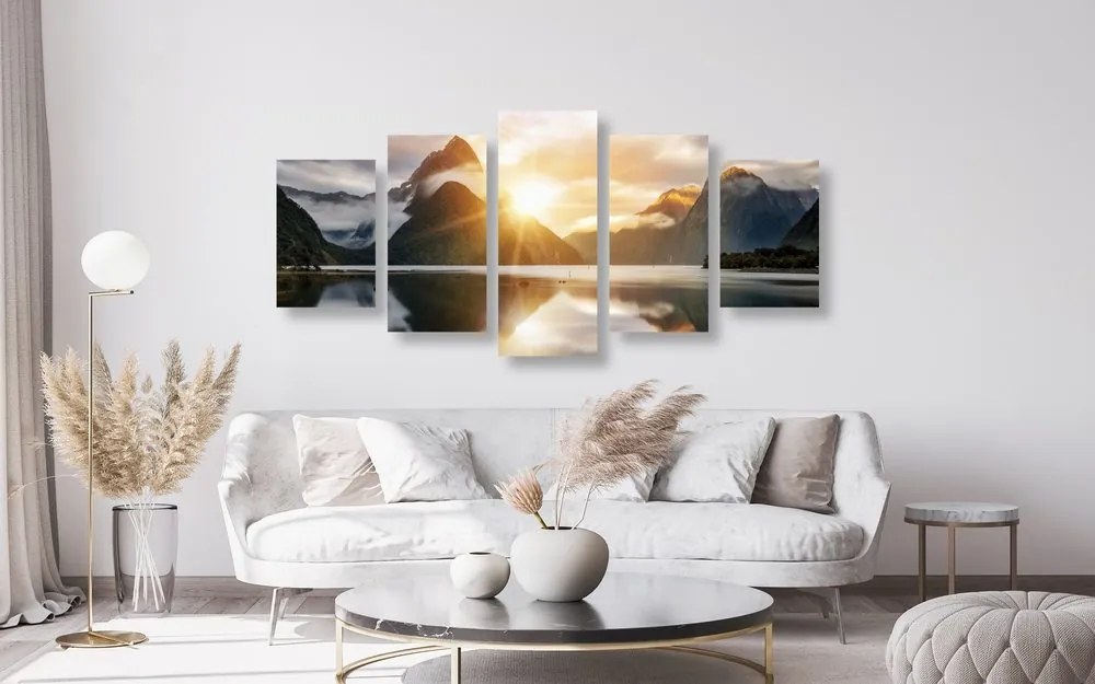 Quadri 5 pezzi – Bellissima alba in Nuova Zelanda
