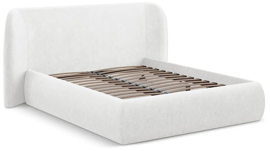 Letto matrimoniale imbottito bianco con contenitore con griglia 180x200 cm Hauke - Makamii