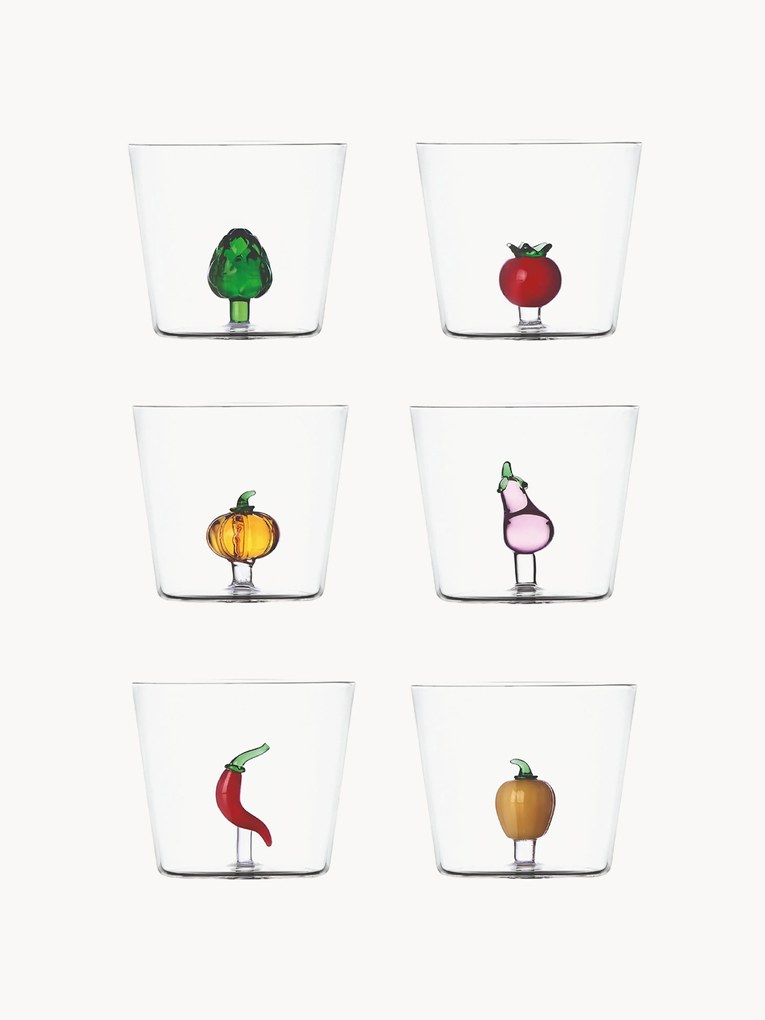 Set di 6 bicchieri acqua fatti a mano Vegetables