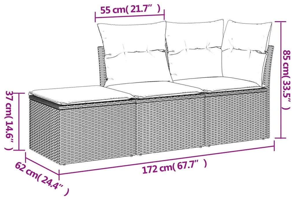 Set Divano da Giardino 3 pz con Cuscini Beige in Polyrattan