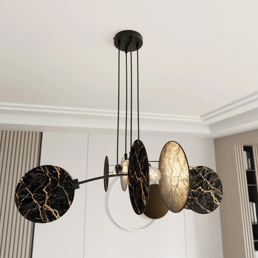 Lampada A Sospensione 4 Luci Moderna Nut In Acciaio Effetto Marmo Nero