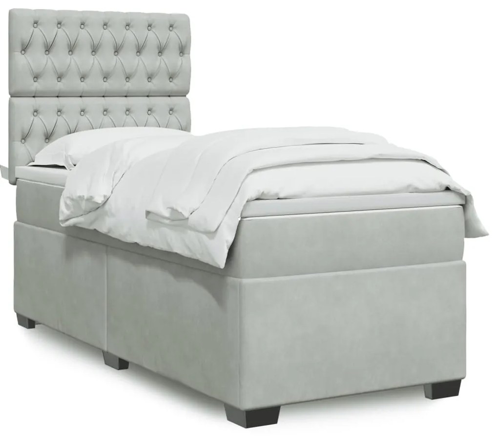 Giroletto A Molle Con Materasso Grigio Chiaro 80x200 Cm Velluto /