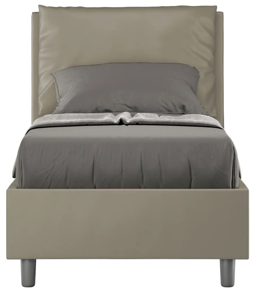 Letto singolo imbottito similpelle Antea senza rete, con rete e contenitore, Cappuccino / Contenitore