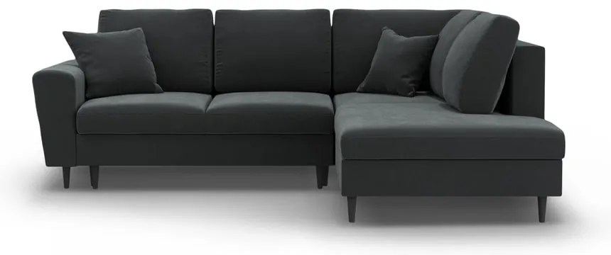 Divano angolare grigio scuro allungabile e con contenitore (con penisola a destra/a L) con rivestimento in velluto Kyoto – Cosmopolitan Design