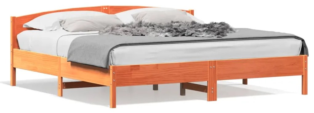 Giroletto Senza Materasso Marrone Cera 200x200 Cm Legno Di Pino /